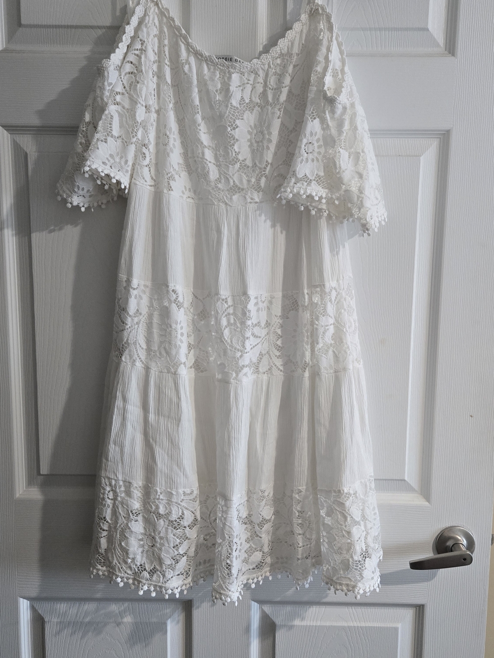 Robbie Bee White Lace Off-Shoulder Mini Dress